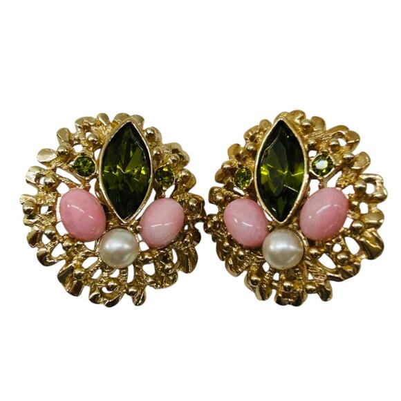 Vintage Signed Sarah Coventry Clip On Non-Pierced Earrings Goldtone 28mm - Picture 1 of 6